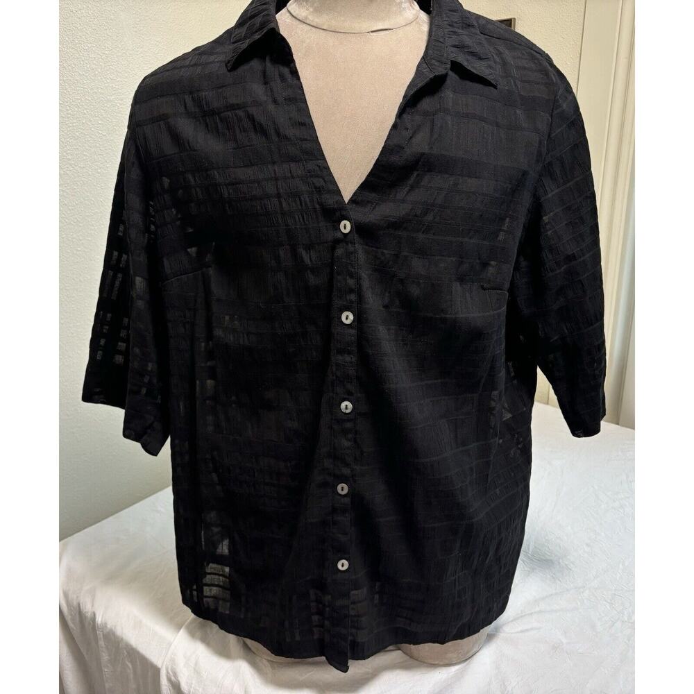 Sheer Black Button Up Blouse Textured Whimsigoth Witchy Emo VTG Plus Size 18/20W